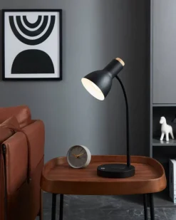 Eglo Veradal bordlampe m/Qi-oplader sort/træ