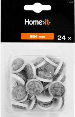 Filtpuder med søm Ø24 mm grå - 24 stk.