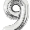 Folieballon nummer 9 H60 cm sølv