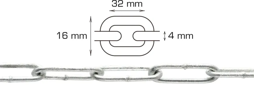 Galvaniseret kæde langleddet Ø4 mm x 2 meter