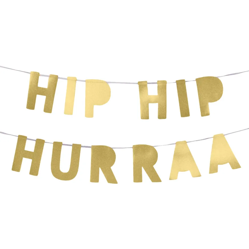 Guirlande i guld glitter med Hip Hip Hurra
