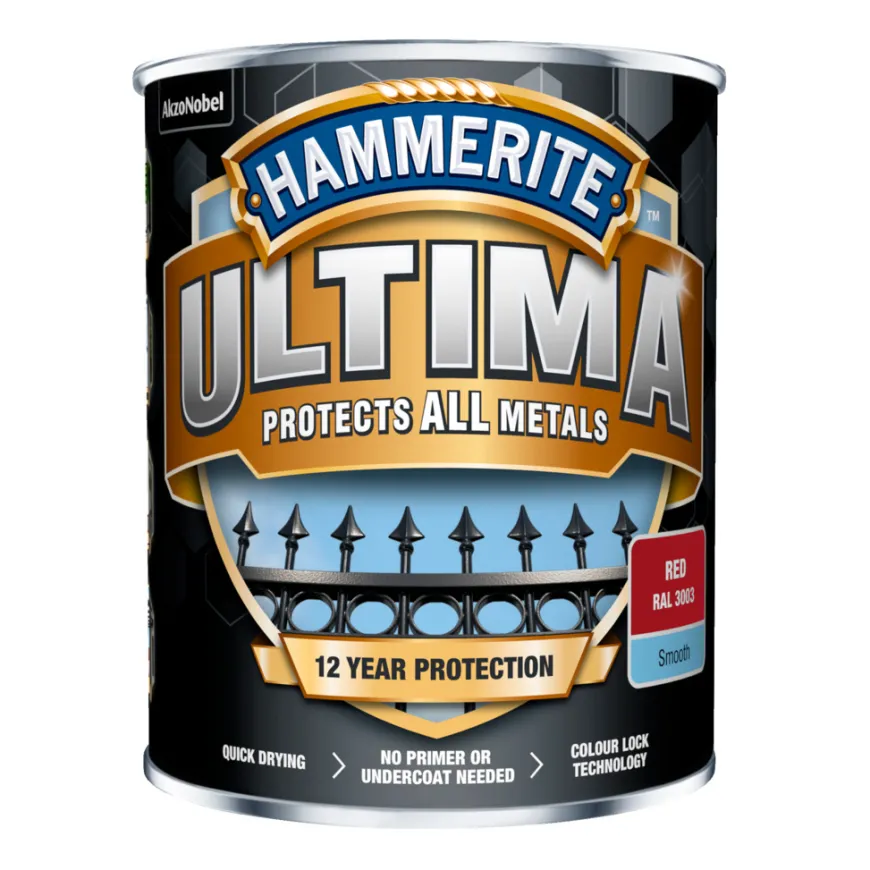Hammerite Ultima metalmaling rød 750 ml