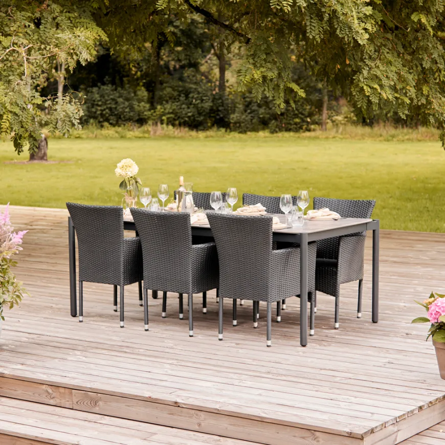 Havebord 205 x 104 cm i sort Grey Stone Look
