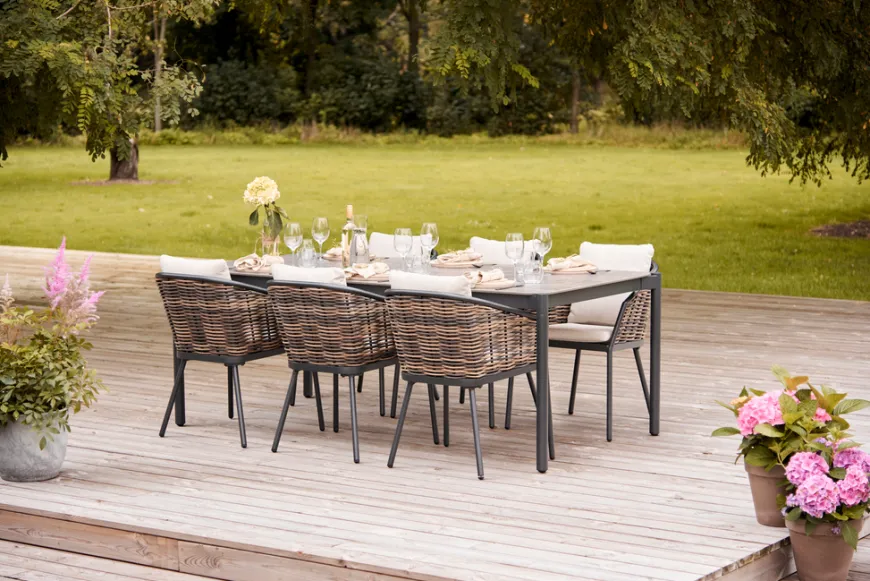 Havebord 205 x 104 cm i sort Grey Stone Look