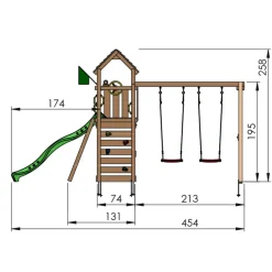 Jungle Gym Safari legetårn m/grå rutsjebane & gynger grå