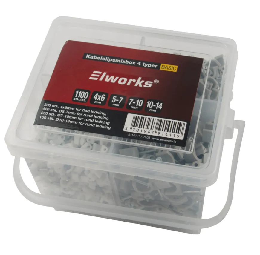 Kabelclips boks hvid/grå 1100 stk. - Elworks