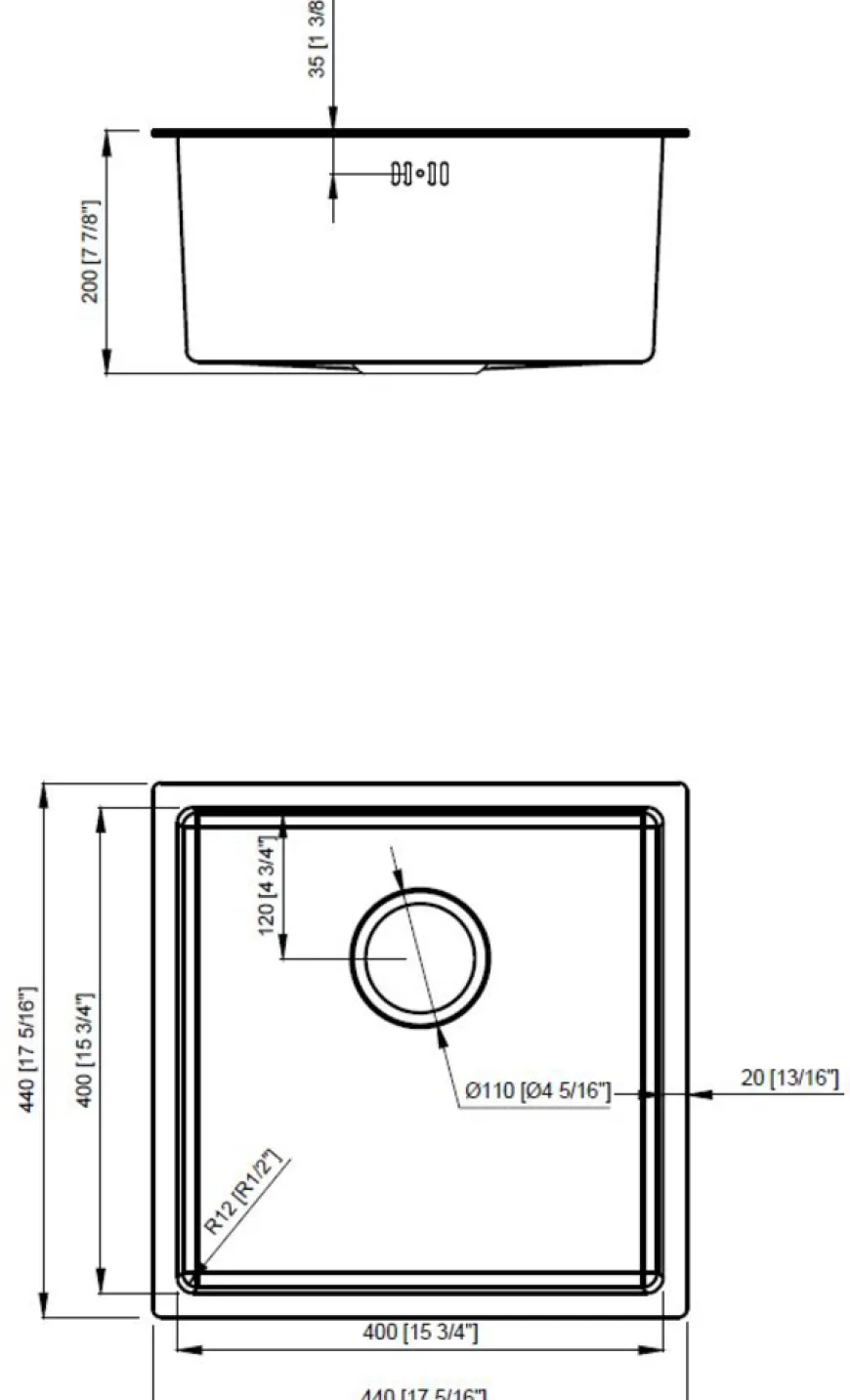 Køkkenvask messingfinish 440 x 440 mm