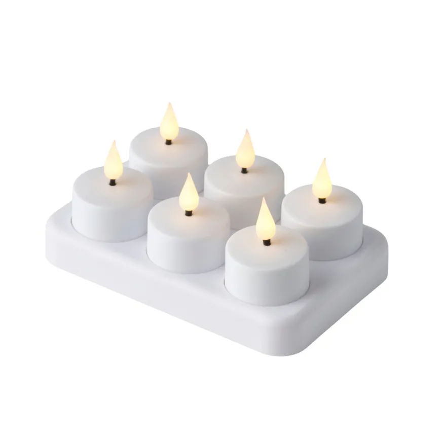 LED-fyrfadslys m/fjernbetjening genopladelig hvid 6-pk.