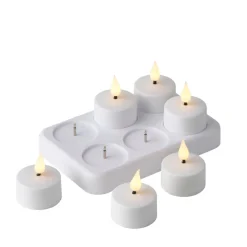 LED-fyrfadslys m/fjernbetjening genopladelig hvid 6-pk.