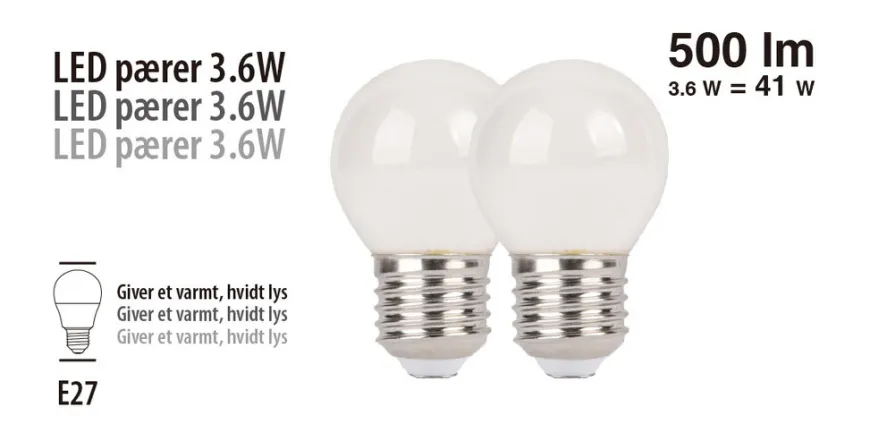LED-kronepære 3,6 W E27 2-pk.