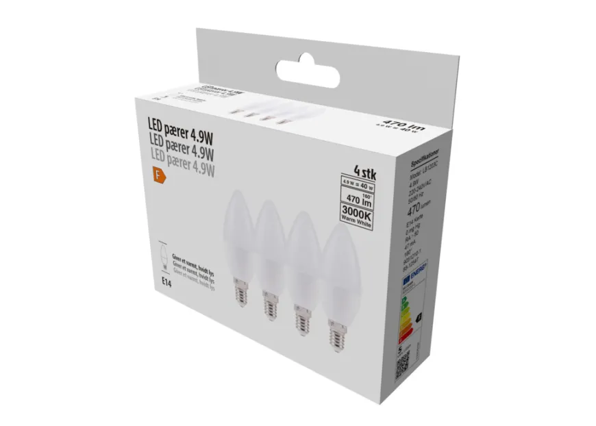 LED-pære kerte E14 4,9 W 4-pk.