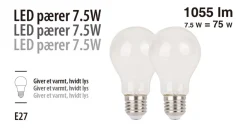 LED-pære standard 7,5 W E27 2-pk.