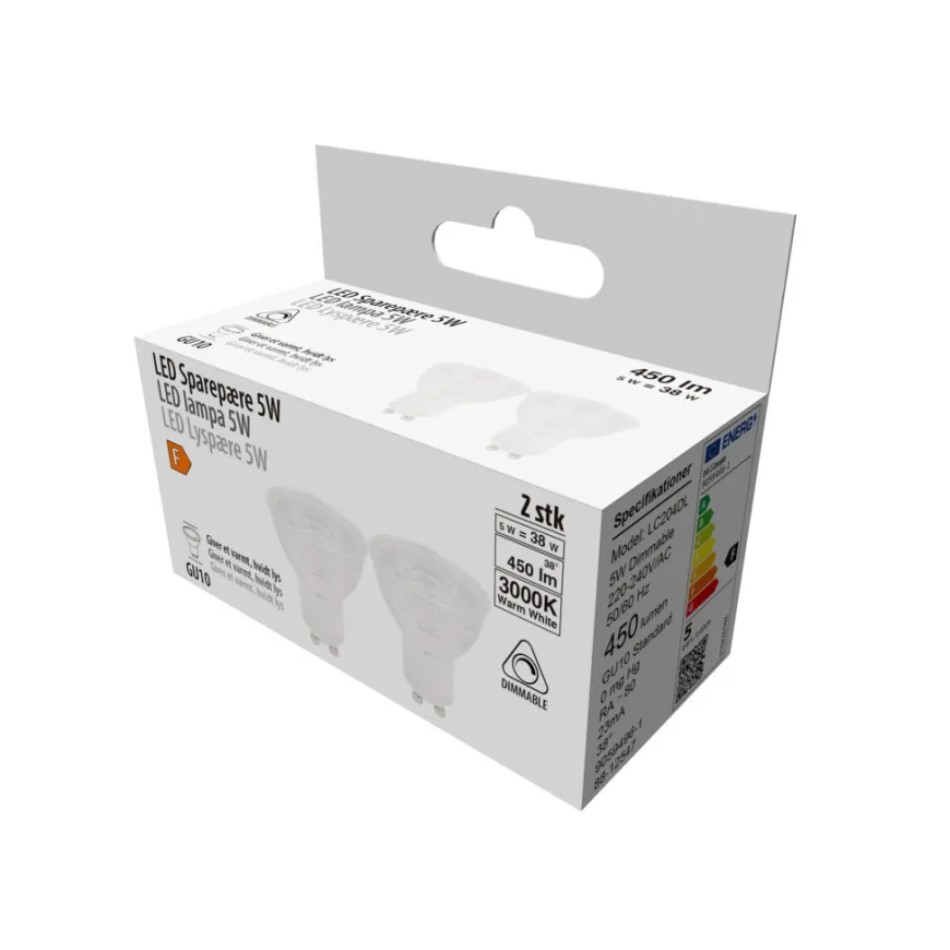LED-spotpære 5 W GU10 dæmpbar 2-pk.