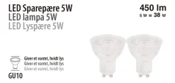 LED-spotpære 5 W GU10 2-pk.