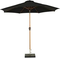Markedsparasol Stockholm Ø300 cm sort/teak m/krank - Sunlife®