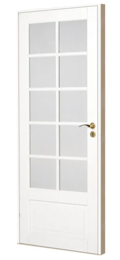 Massiv hvidmalet enkelt glasdør 72,5 x 204 cm