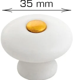 Porcelænsknop guld center Ø35 mm 2 stk.