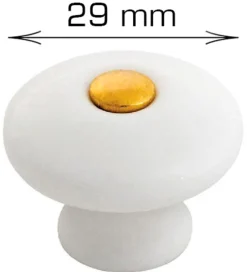 Porcelænsknop guld center Ø29 mm 2 stk.