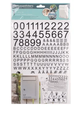 Postkassestickers med tal, bogstaver og figurer sort