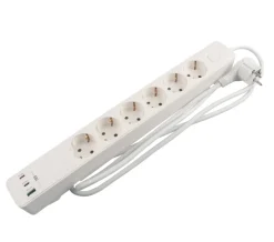 6-stikdåse schuko m/3 x USB PD65W 1,5 m - Elworks