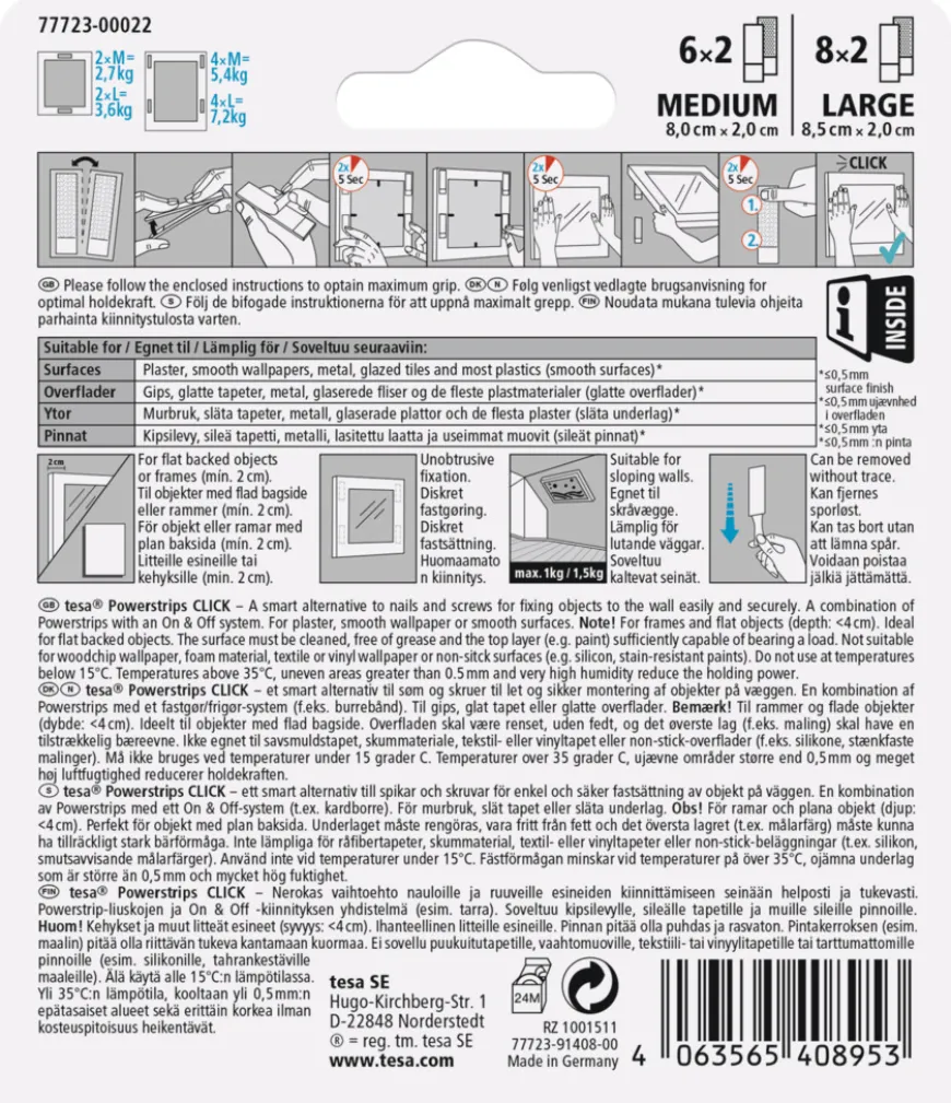 tesa® Powerstrips Click Multi Medium/Large 14 par