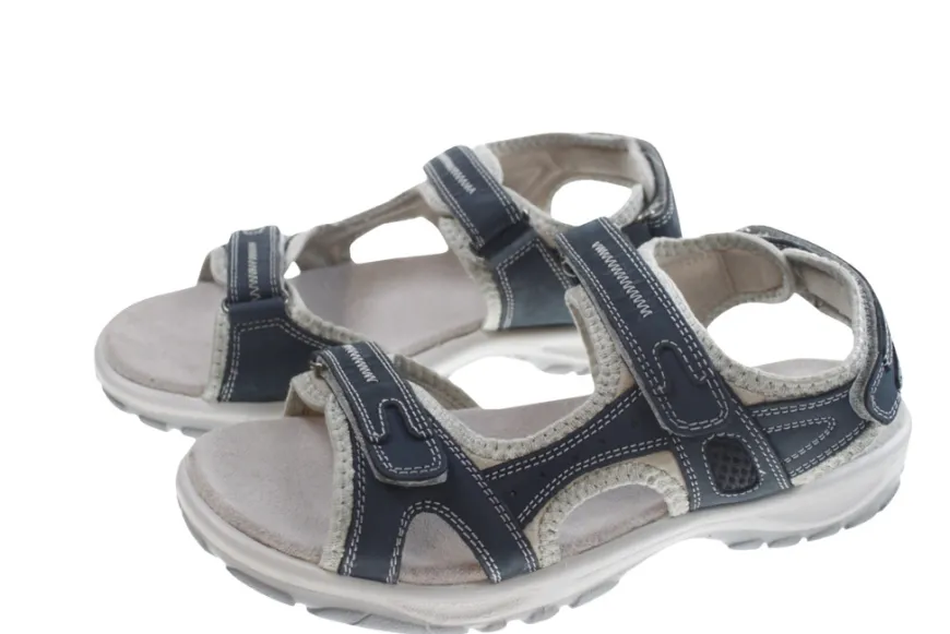 Trekkingsandaler dame denimfarvet læder str. 40