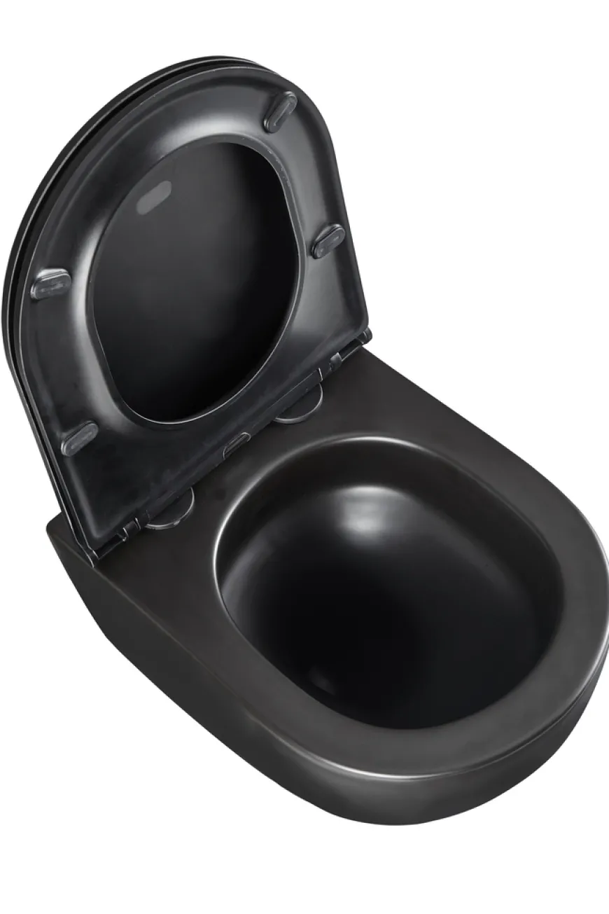 Væghængt toilet rund m/Vortex skyl - sort
